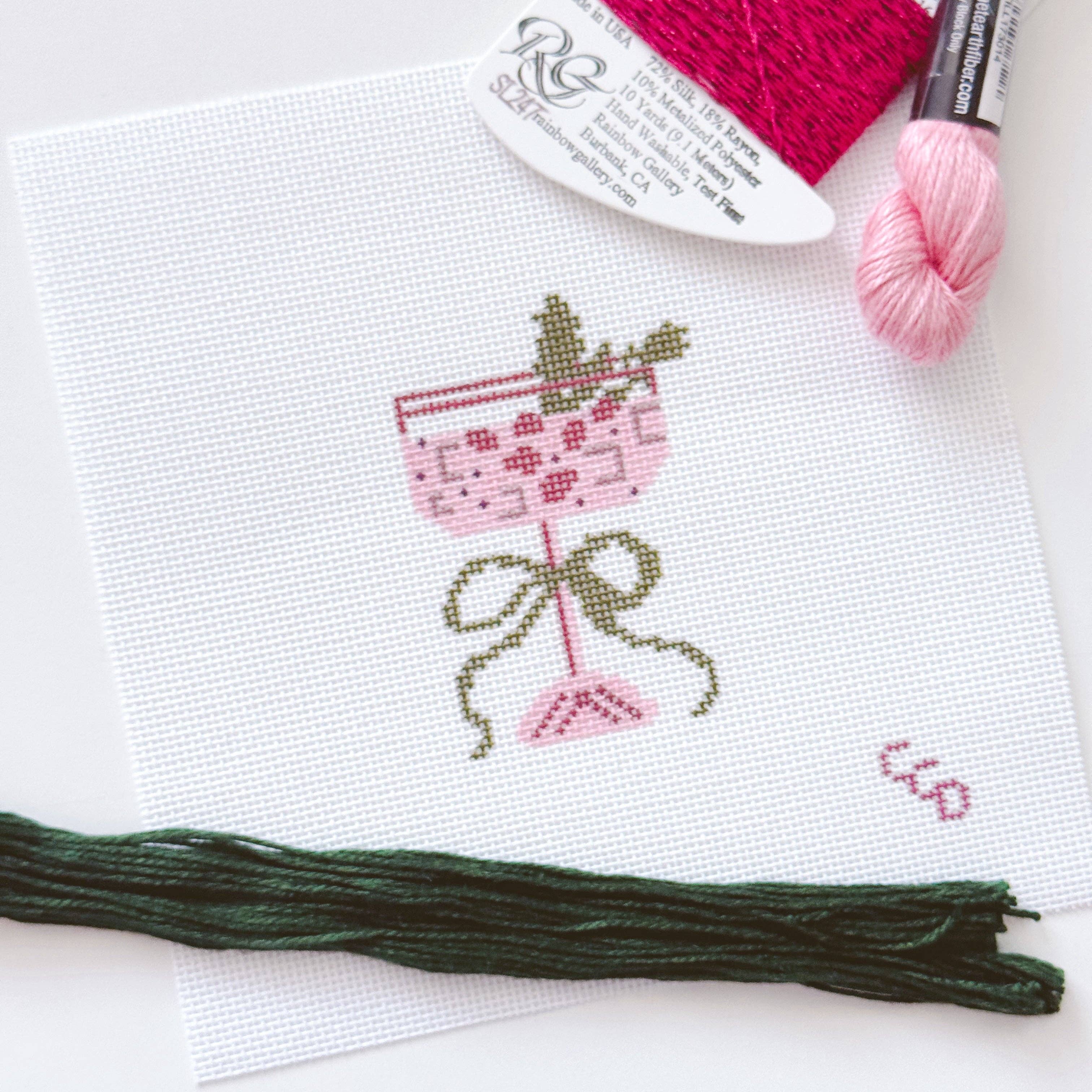 Christmas Cocktail Mini Needlepoint Canvas, Modern Needlepoint, 18 Mesh 2”x3” Design