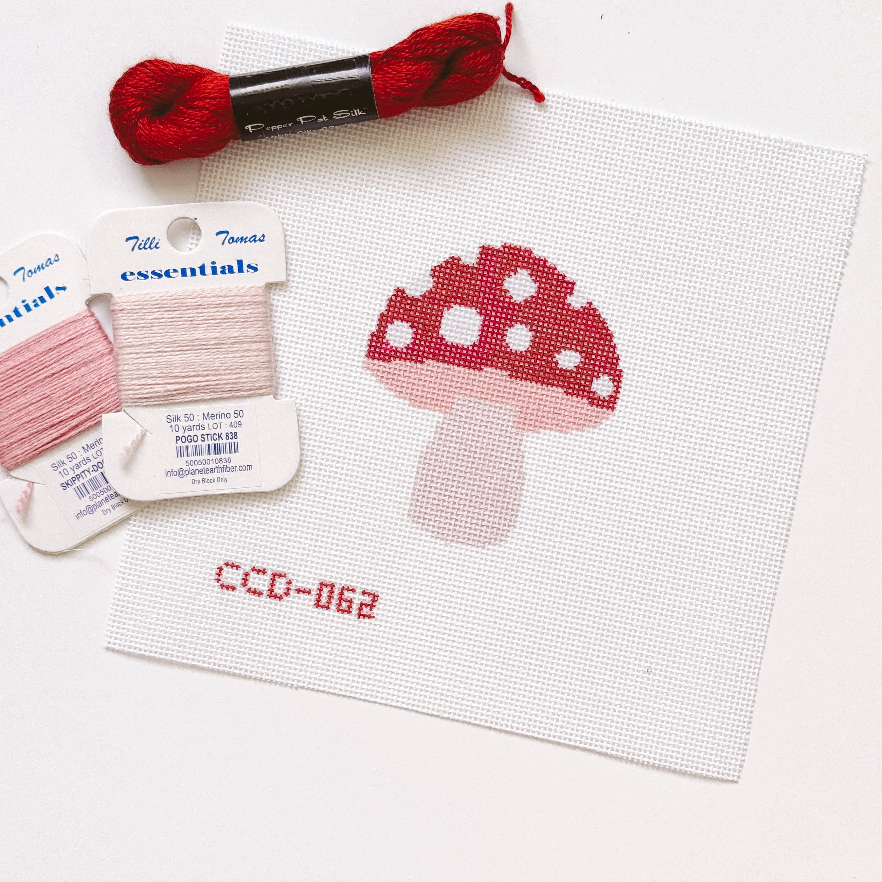 Mini Mushroom Needlepoint Canvas | Hand-Painted 3” Design on 18 Mesh | Ready to Ship