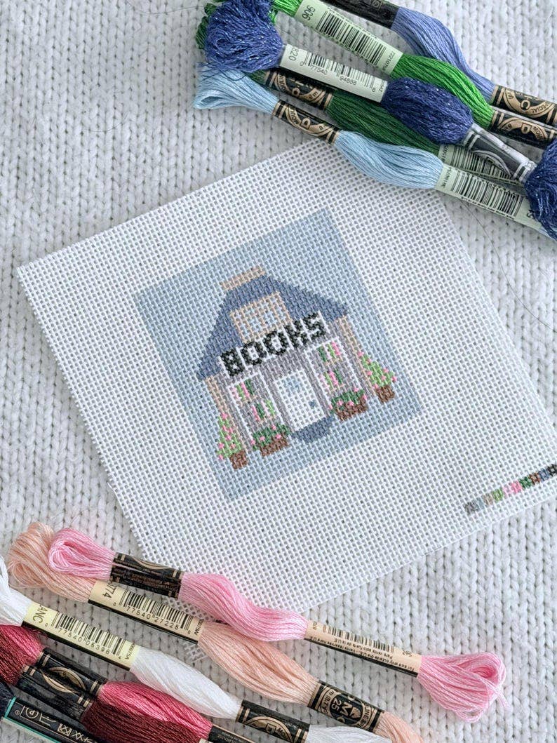 Mini Bookshop HandPainted Needlepoint Canvas on 18 Mesh
