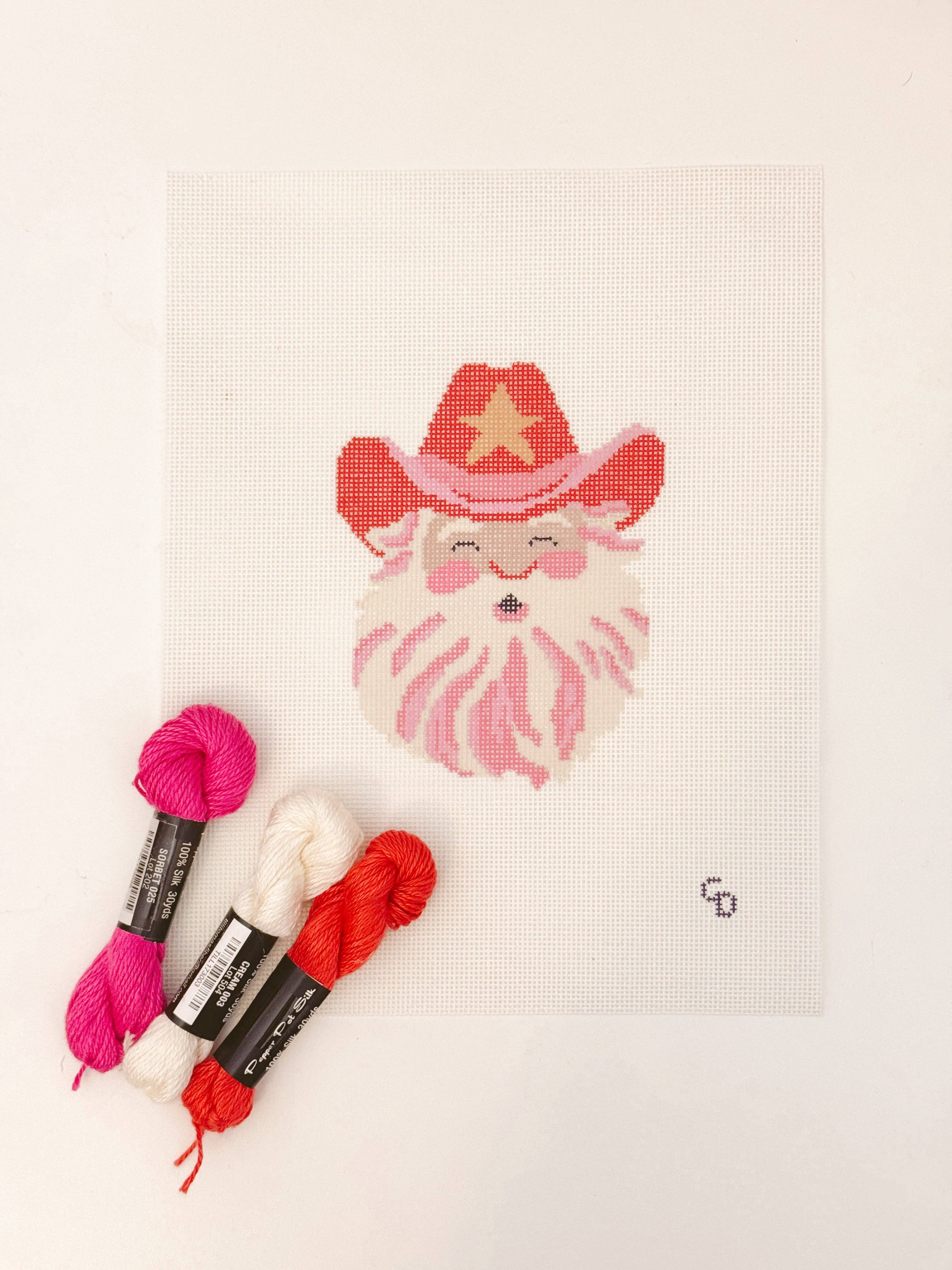 Country Santa Needlepoint Canvas, Cowboy Santa Needlepoint Canvas, 4”x5" Christmas Needlepoint Canvas