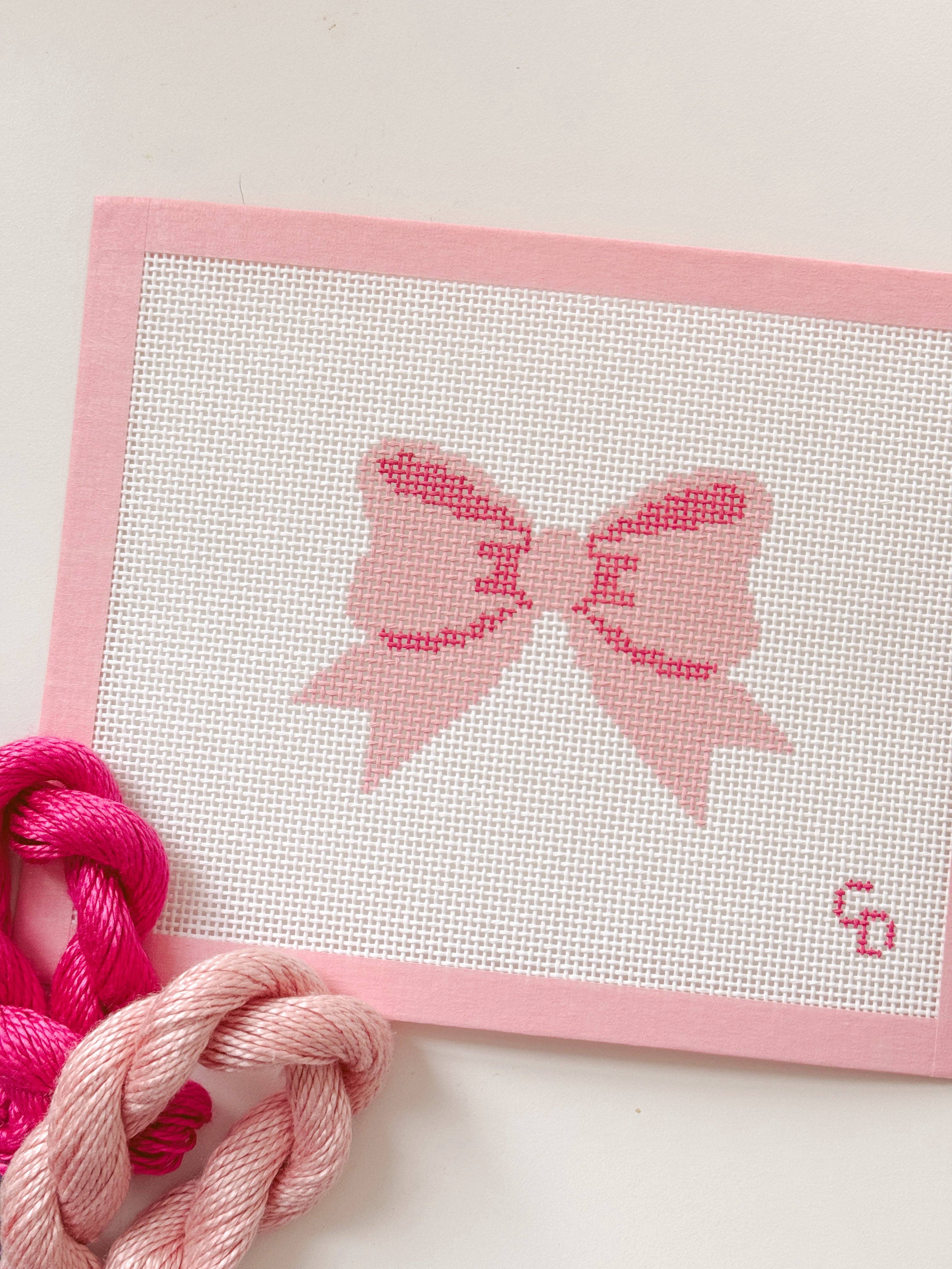Aesthetic Pink Bow Coquette Needlepoint Canvas, 13 Mesh Bow Beginner Needlepoint Canvas, 2"x4" Bow Canvas