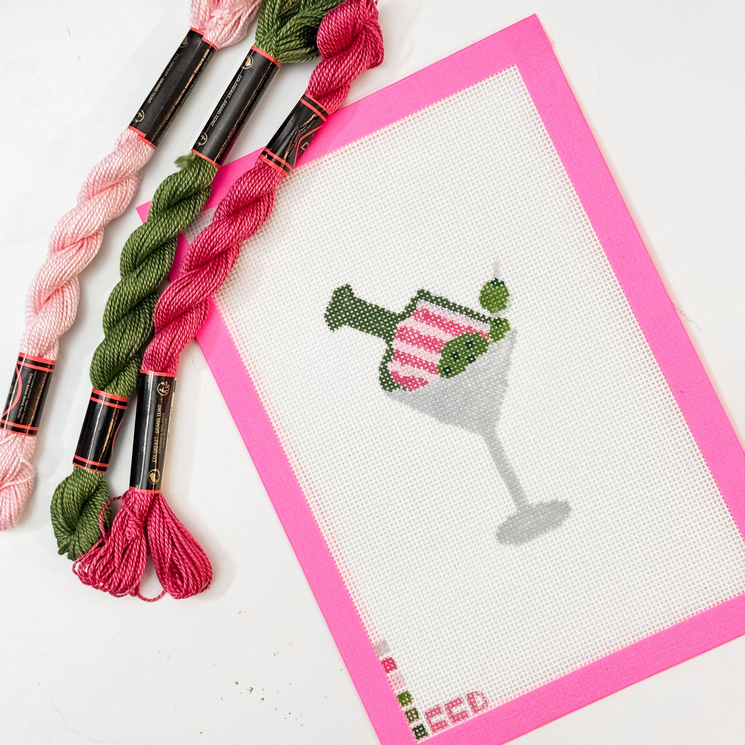 Hand Painted Pickleball Martini 3.5” Needlepoint Canvas 18 Mesh Pickleball Needlepoint Canvas Cocktail Hand Painted