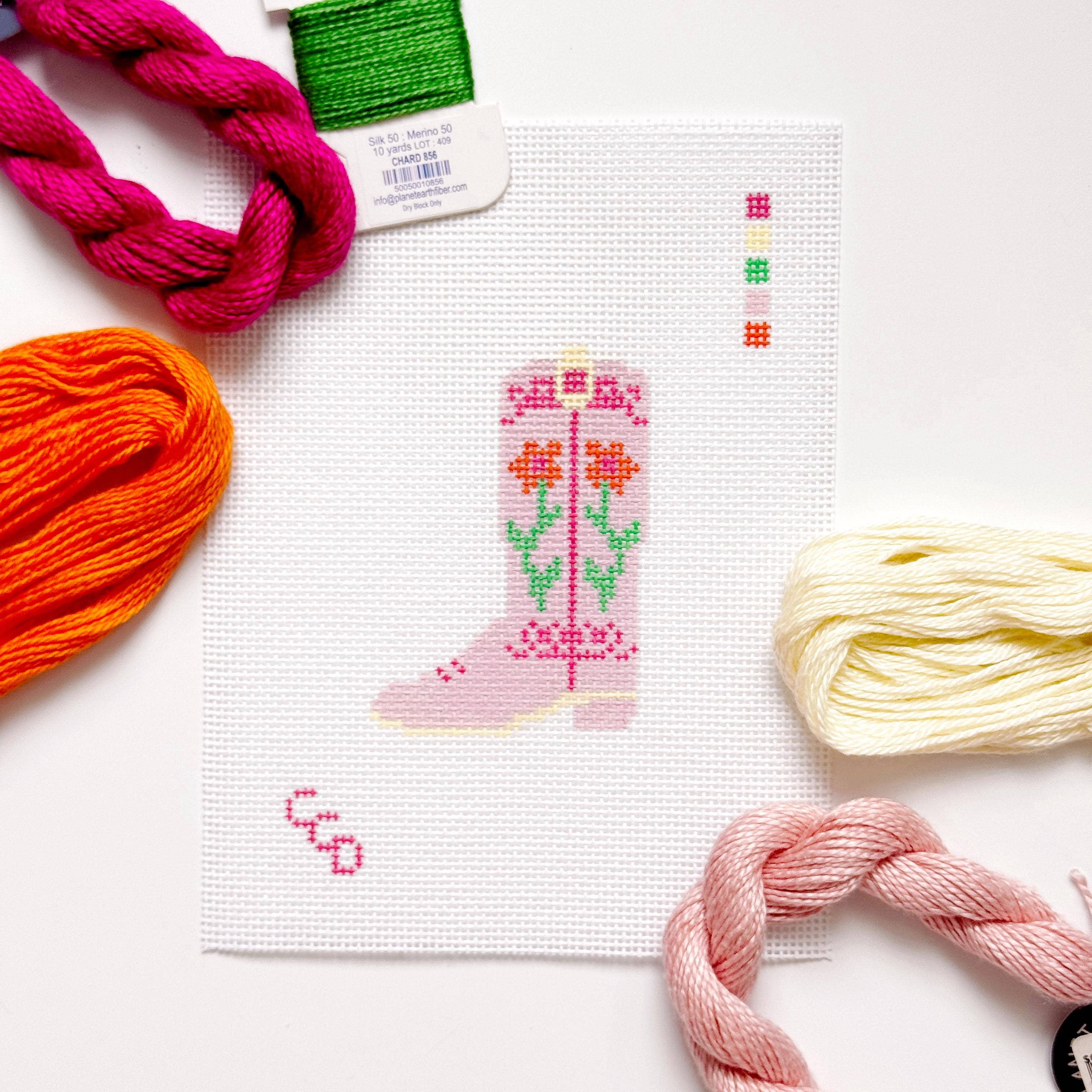 Hand Painted Pink Cowgirl Boot 3” Needlepoint Canvas 13 Mesh southern Needlepoint Canvas Boot Hand Painted