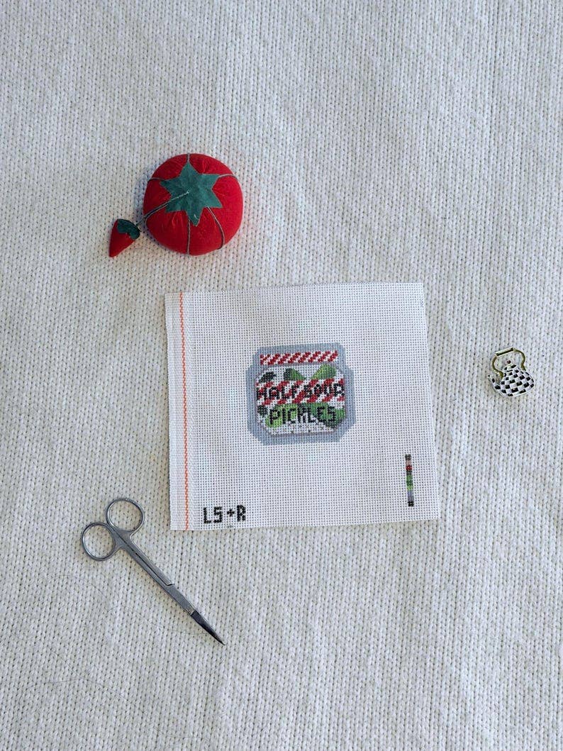 Half Sour Pickles Needlepoint Canvas, Hand-Painted Deli Ornament