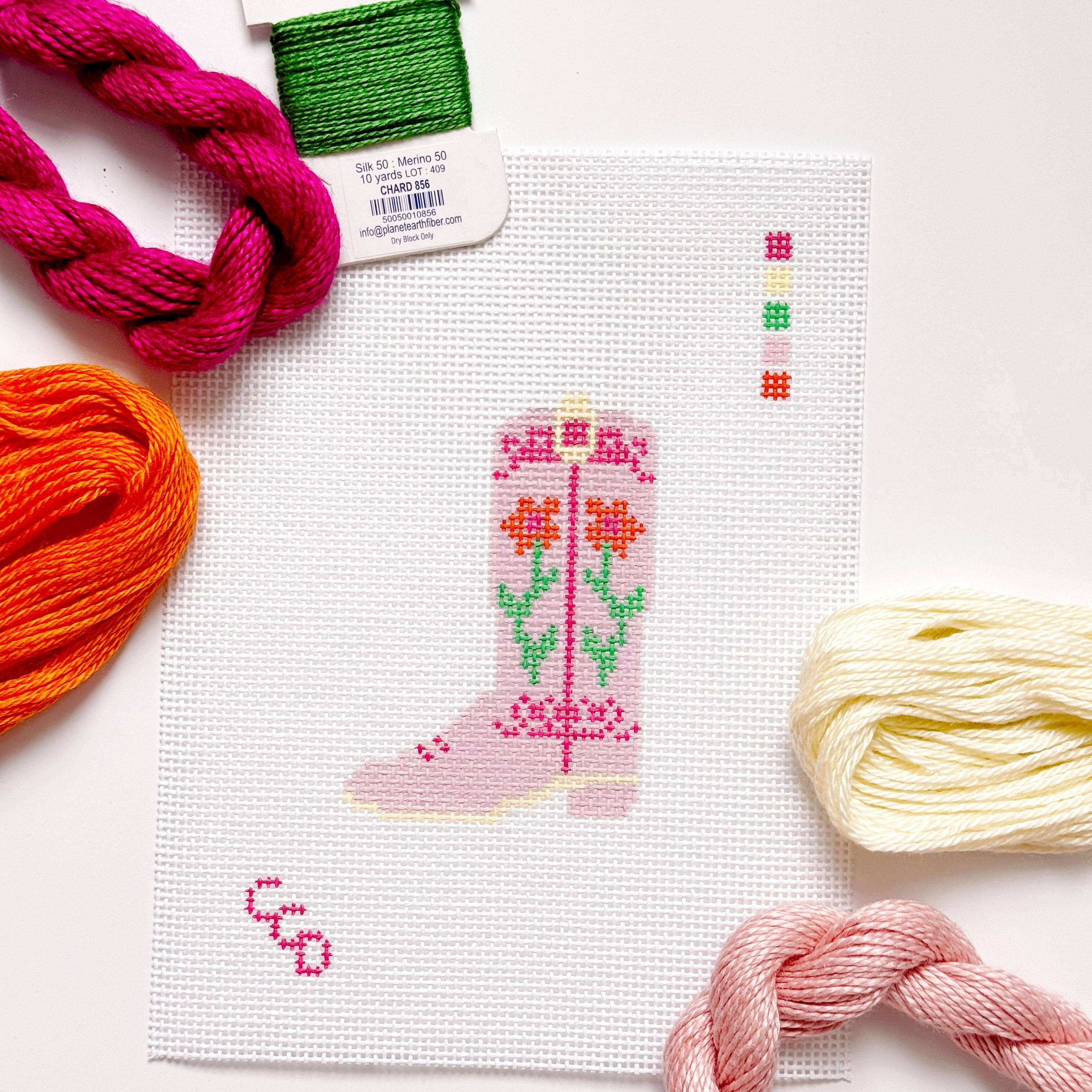 Hand Painted Pink Cowgirl Boot 3” Needlepoint Canvas 13 Mesh southern Needlepoint Canvas Boot Hand Painted