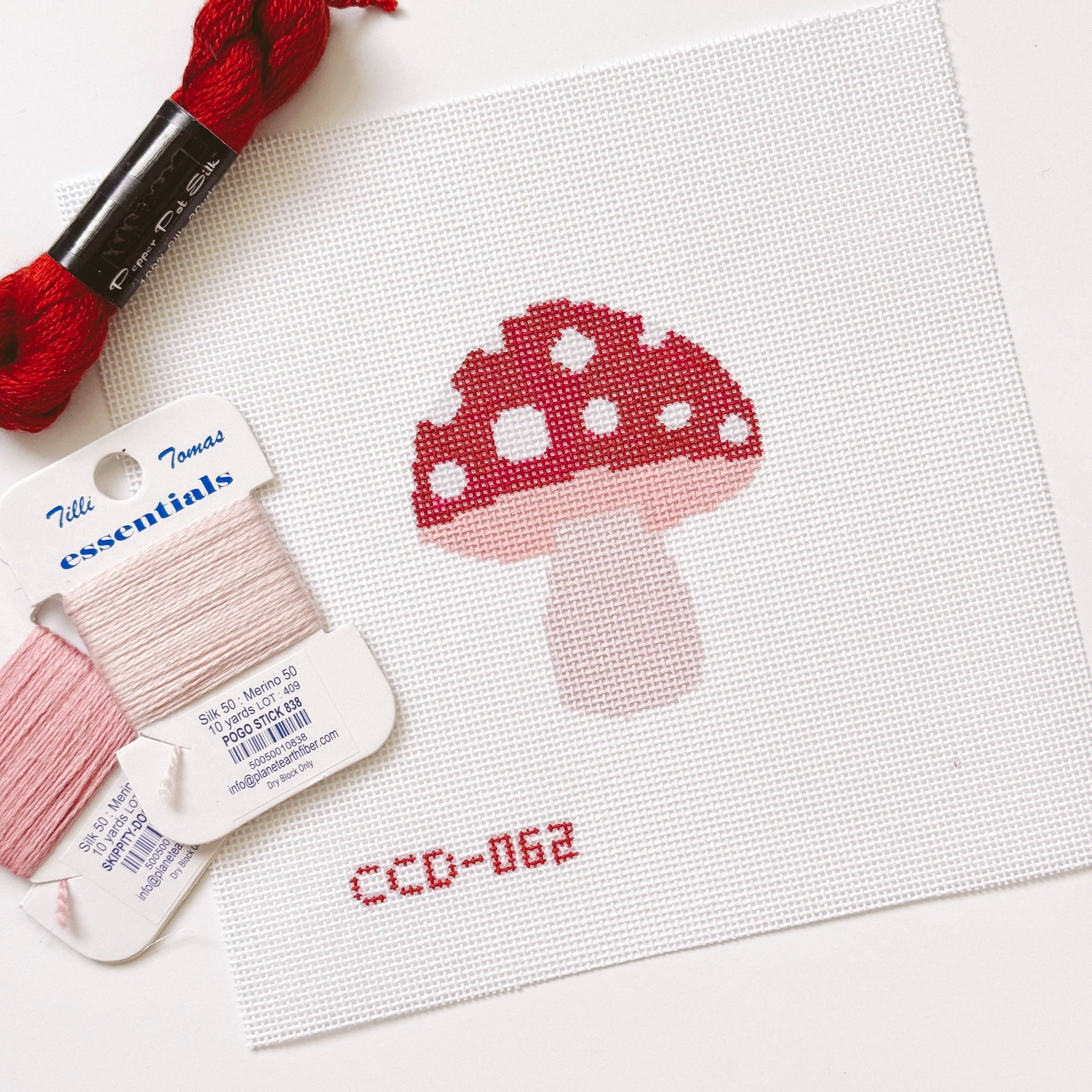 Mini Mushroom Needlepoint Canvas | Hand-Painted 3” Design on 18 Mesh | Ready to Ship