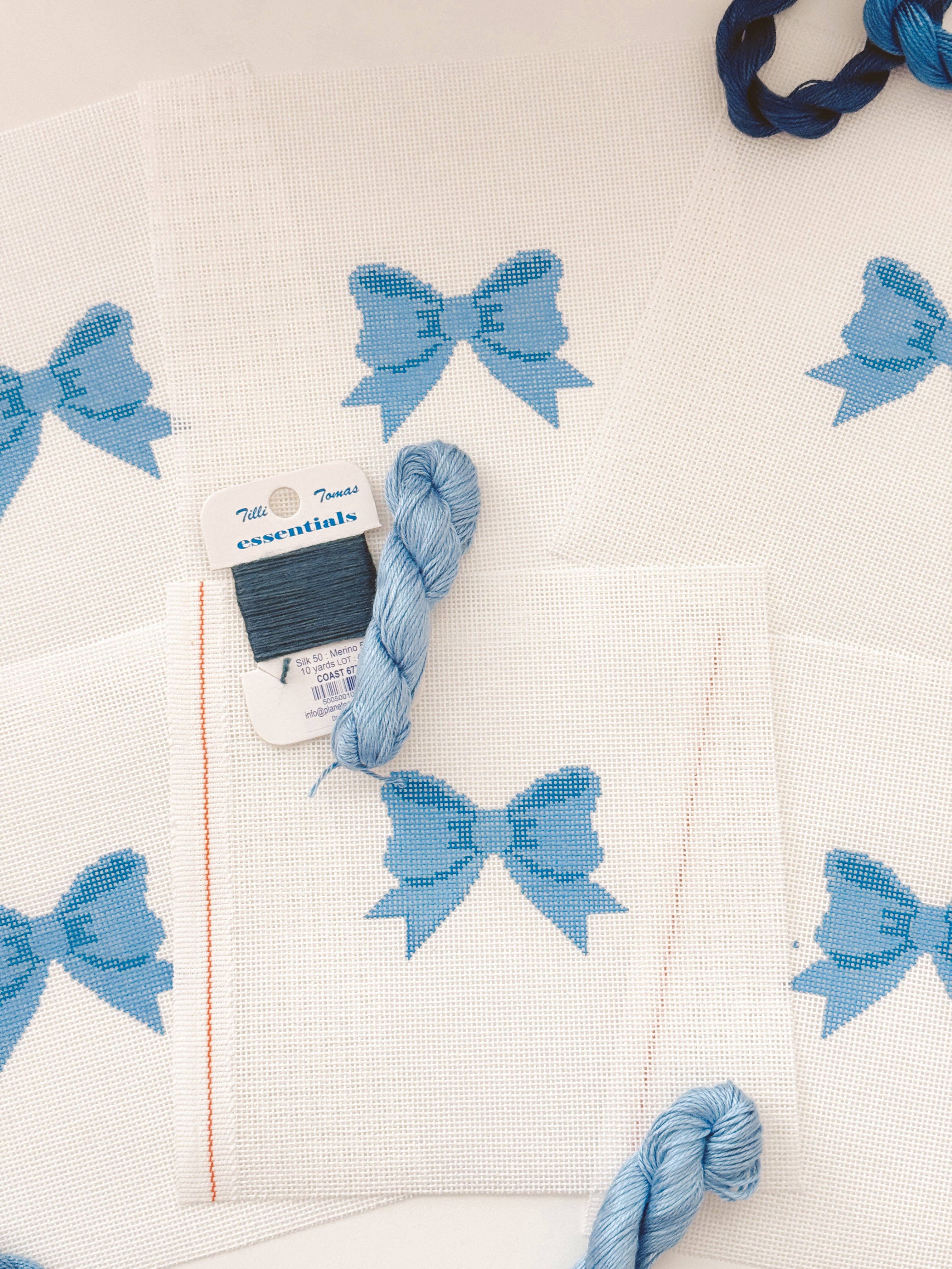 Aesthetic Blue Bow Coquette Needlepoint Canvas, 18 Mesh Bow Beginner Needlepoint Canvas, 2"x3” Bow Canvas