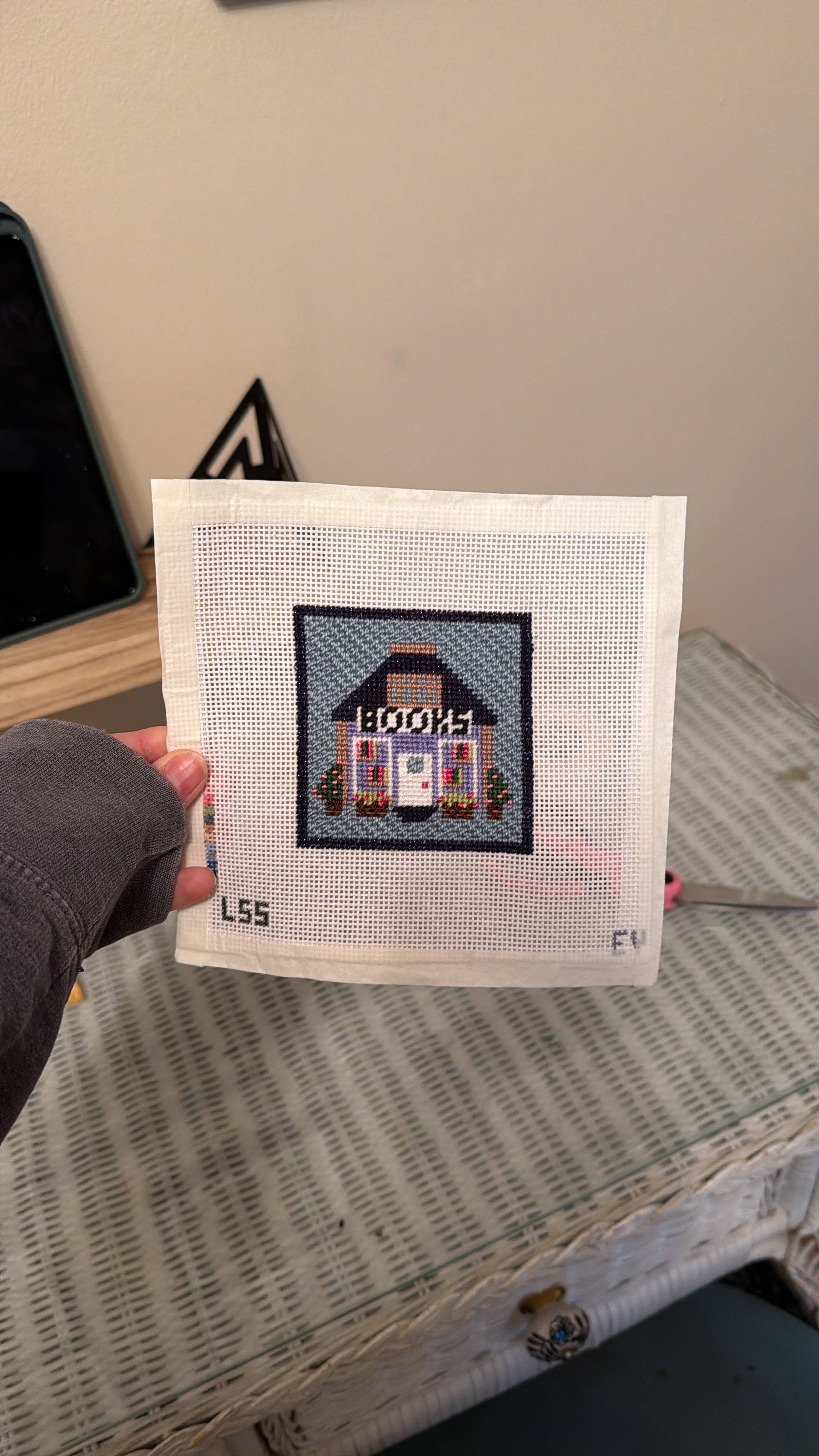 Mini Bookshop HandPainted Needlepoint Canvas on 18 Mesh