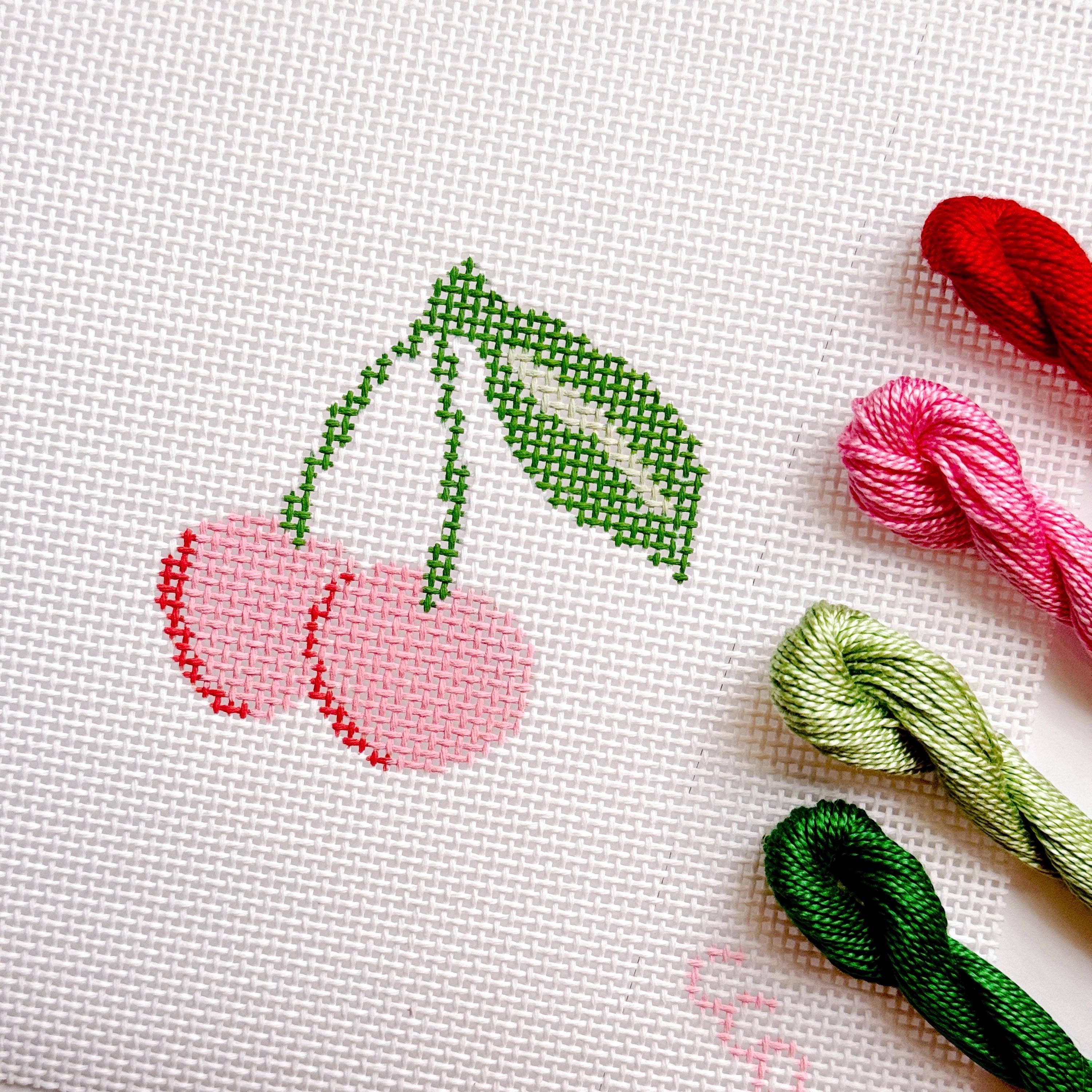 Cherries Needlepoint Canvas 13 Mesh 3” Design, Summer Cherries Needlepoint Canvas modern Hand Painted
