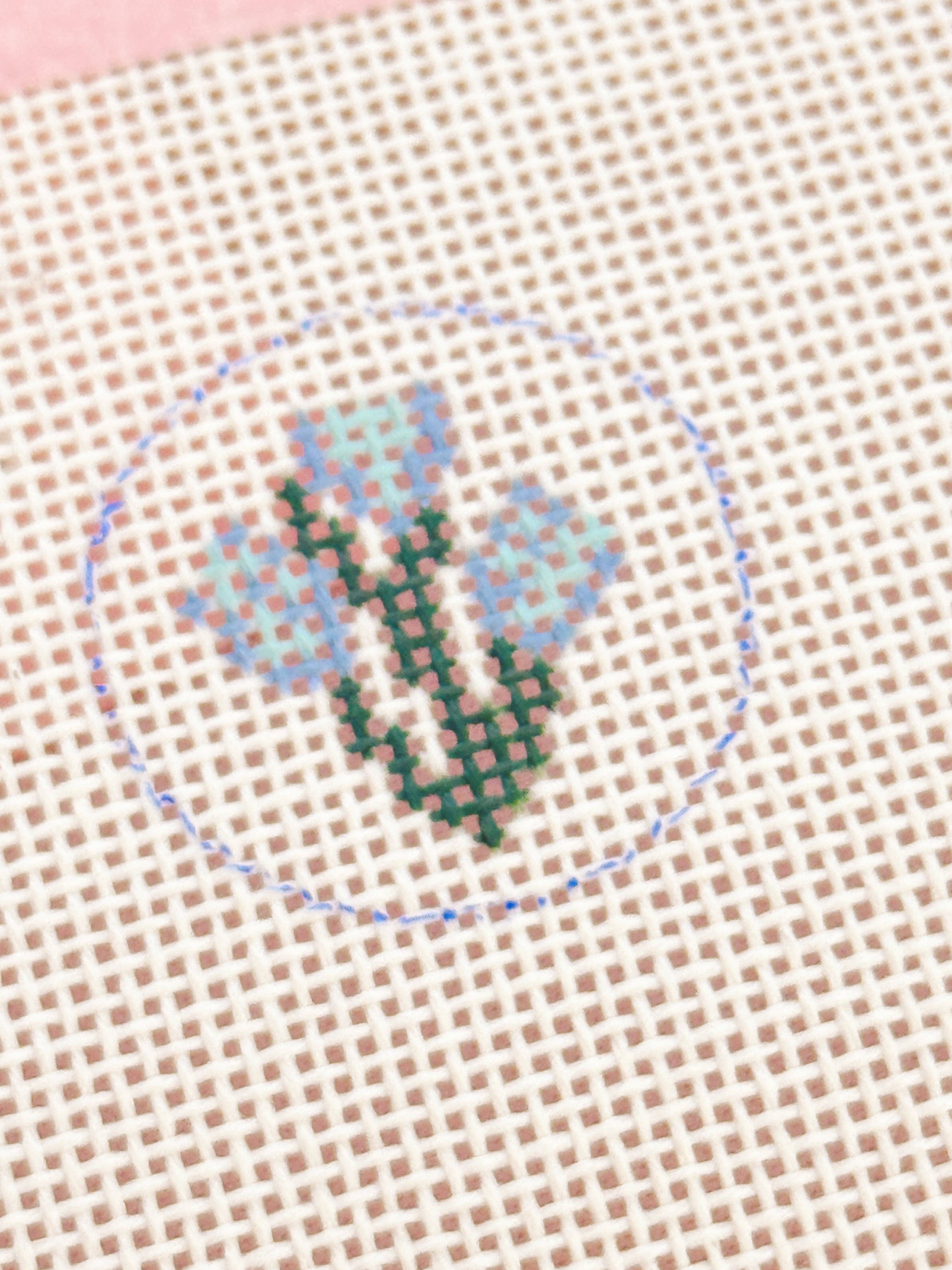 Mini Bag Tag Flower Needlepoint Canvas Hand Painted Key Fob Canvas Mini 1”x1” 18 Mesh