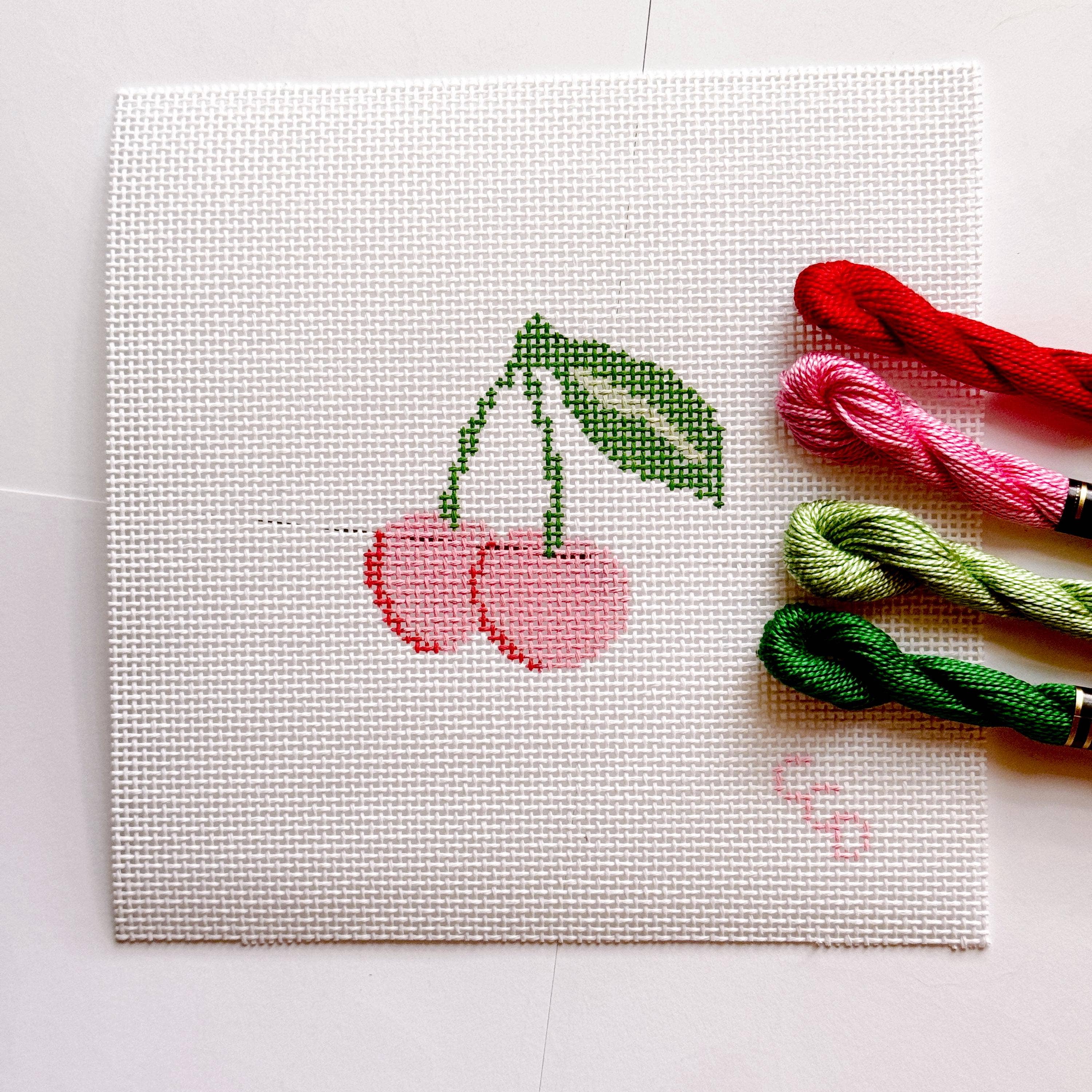 Cherries Needlepoint Canvas 13 Mesh 3” Design, Summer Cherries Needlepoint Canvas modern Hand Painted