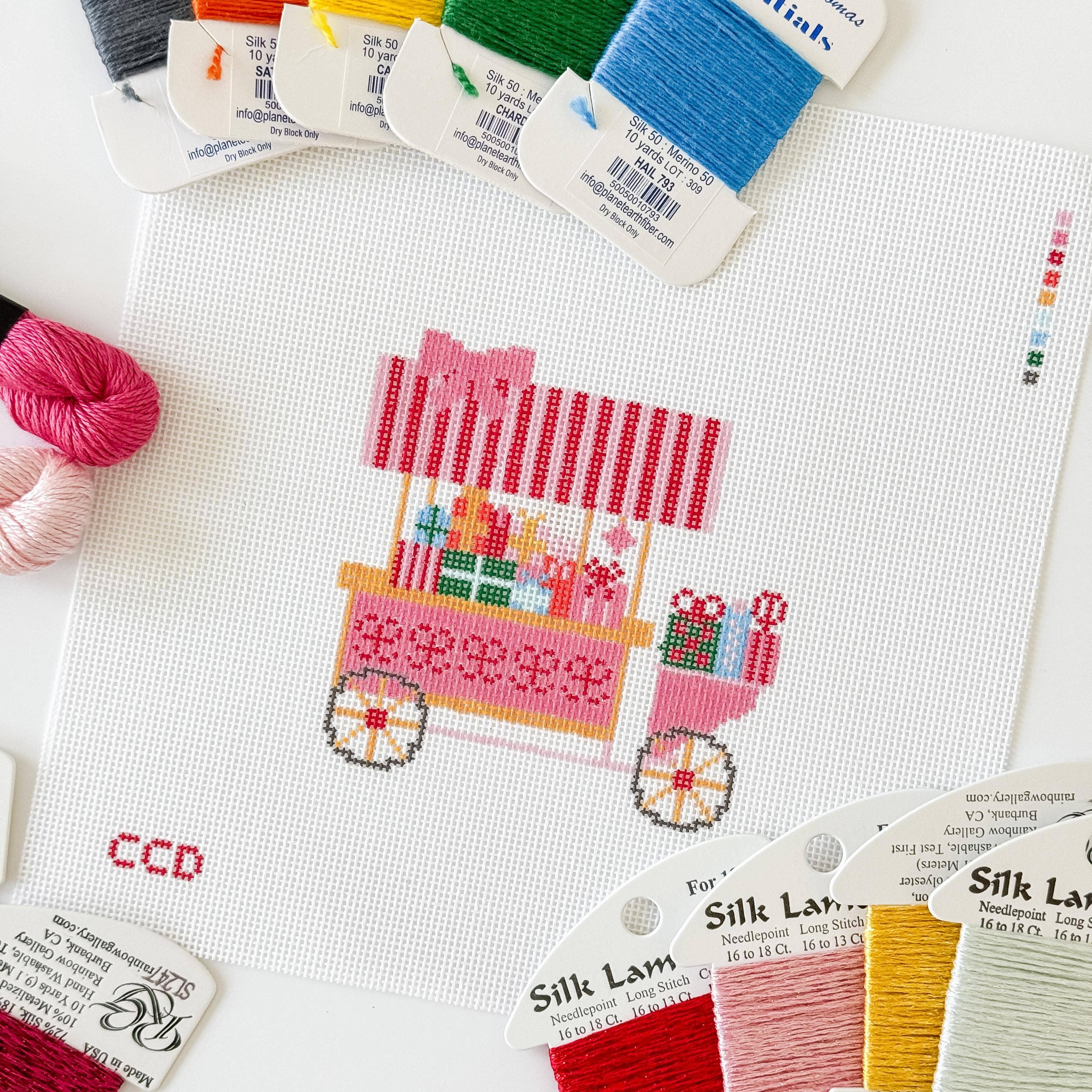 Christmas Trolley Cart Needlepoint Canvas 18 Mesh 4” Design, Christmas Ornament Needlepoint Canvas modern Hand Painted