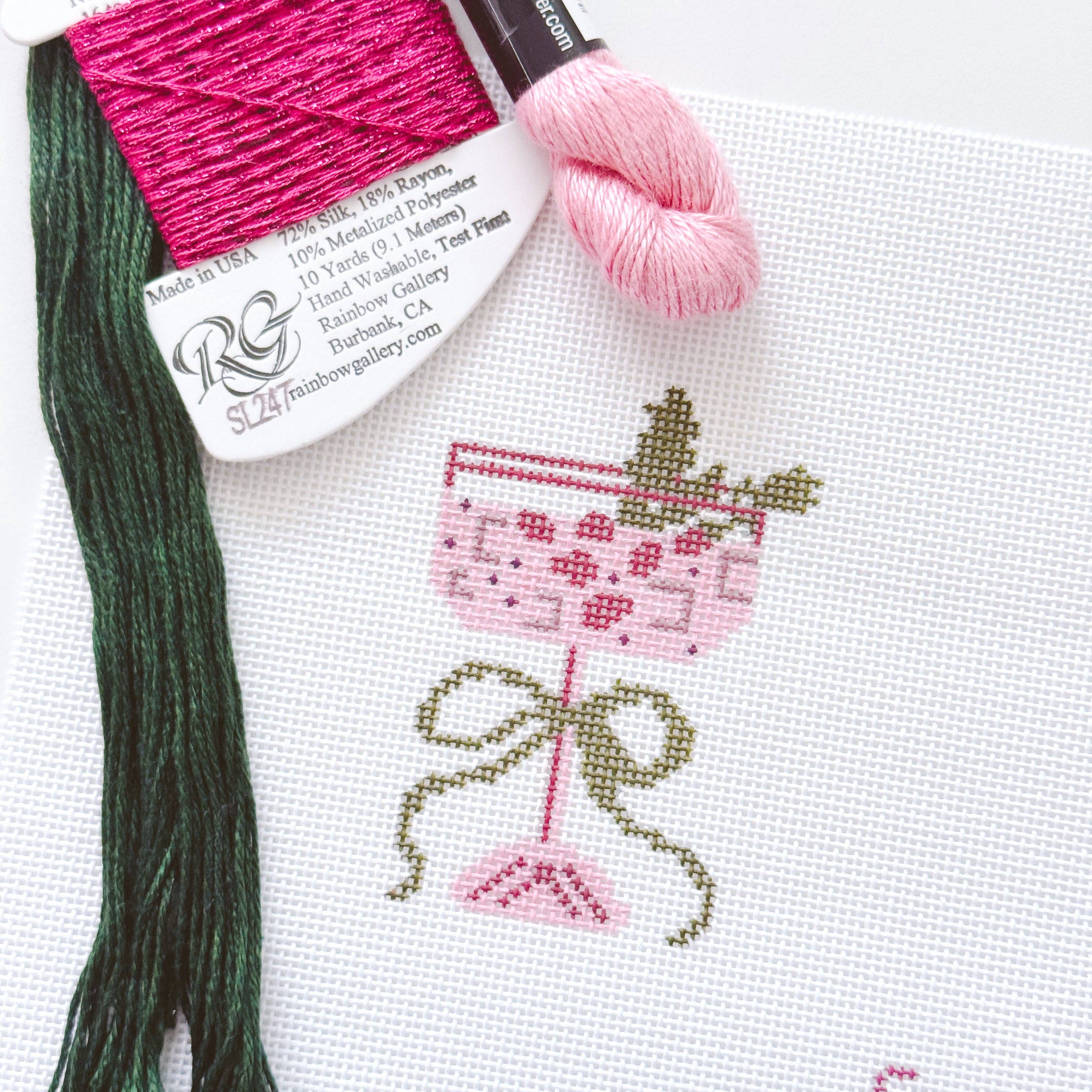 Christmas Cocktail Mini Needlepoint Canvas, Modern Needlepoint, 18 Mesh 2”x3” Design