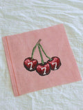 Lucky Cherries 777 HandPainted Needlepoint Canvas on pink vintage 18 mesh