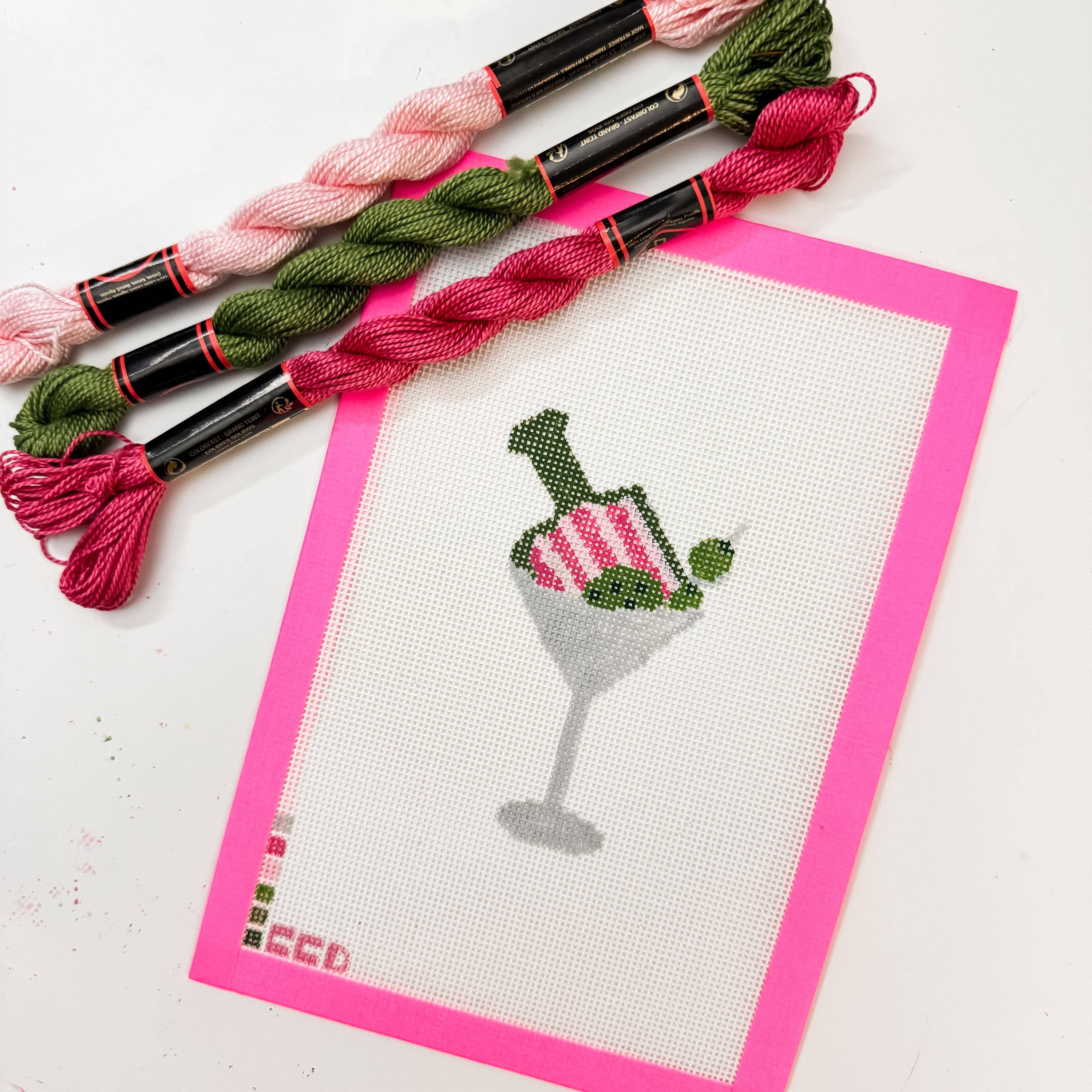 Hand Painted Pickleball Martini 3.5” Needlepoint Canvas 18 Mesh Pickleball Needlepoint Canvas Cocktail Hand Painted