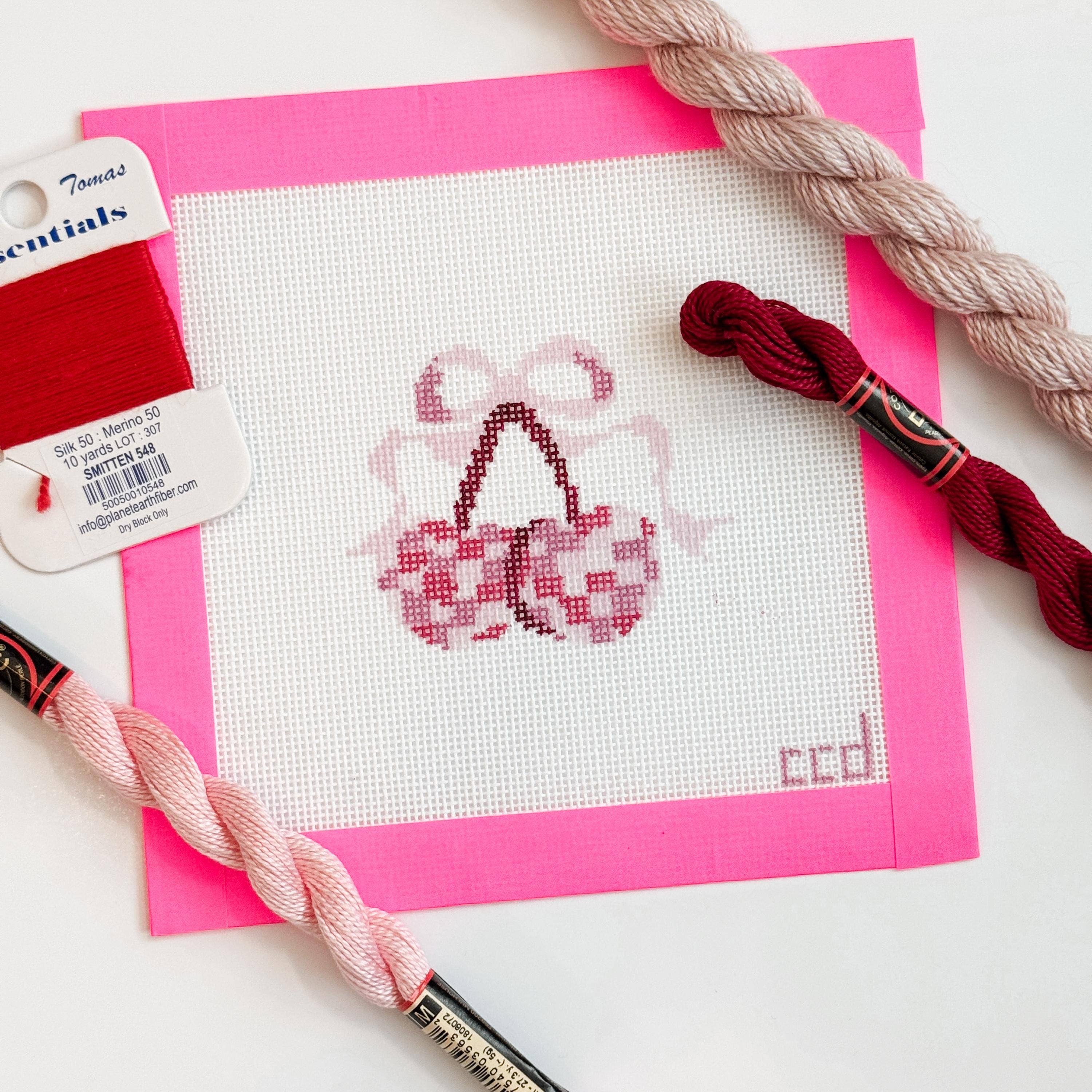 Disco Cherries Coquette Needlepoint Canvas Hand Painted, Cherry Bows 18 Mesh 3" Design Needlepoint Canvas, Modern Needlepoint Canvas