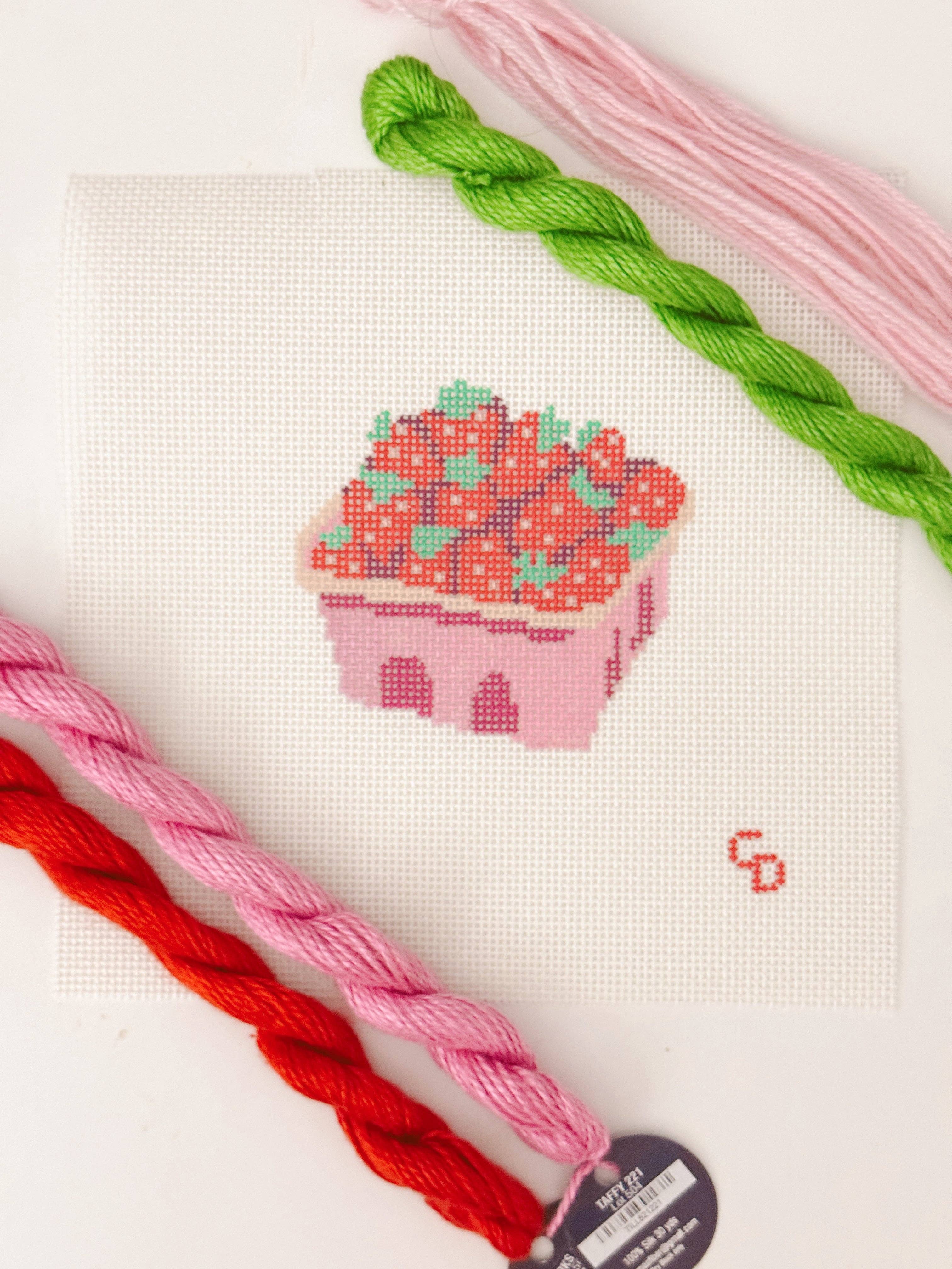 Strawberry Basket Needlepoint Canvas 13 Mesh 3” Design, Summer Strawberries Needlepoint Canvas modern Hand Painted