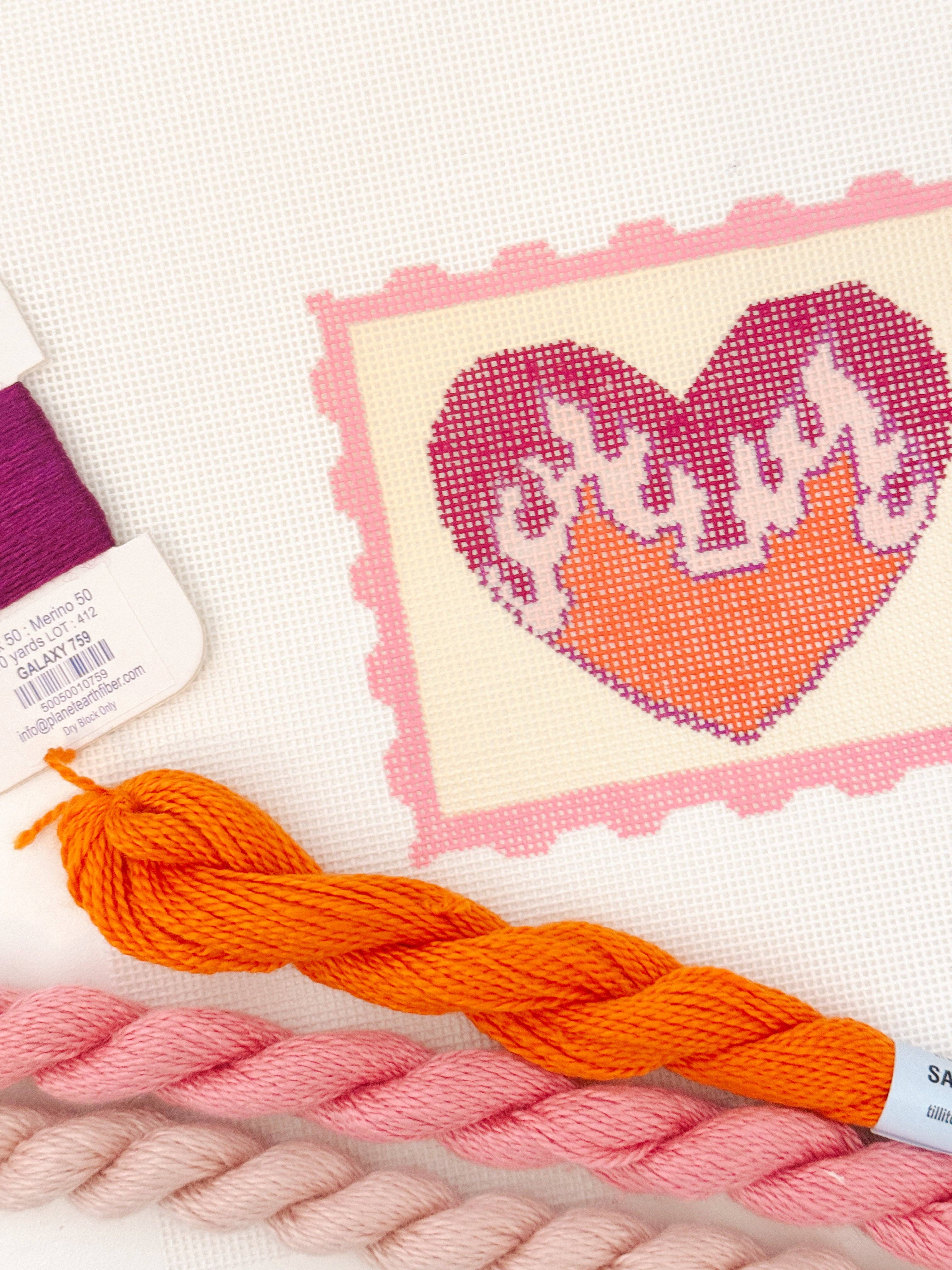 Heart Flame Needlepoint Canvas, 3”x3" Needlepoint Canvas