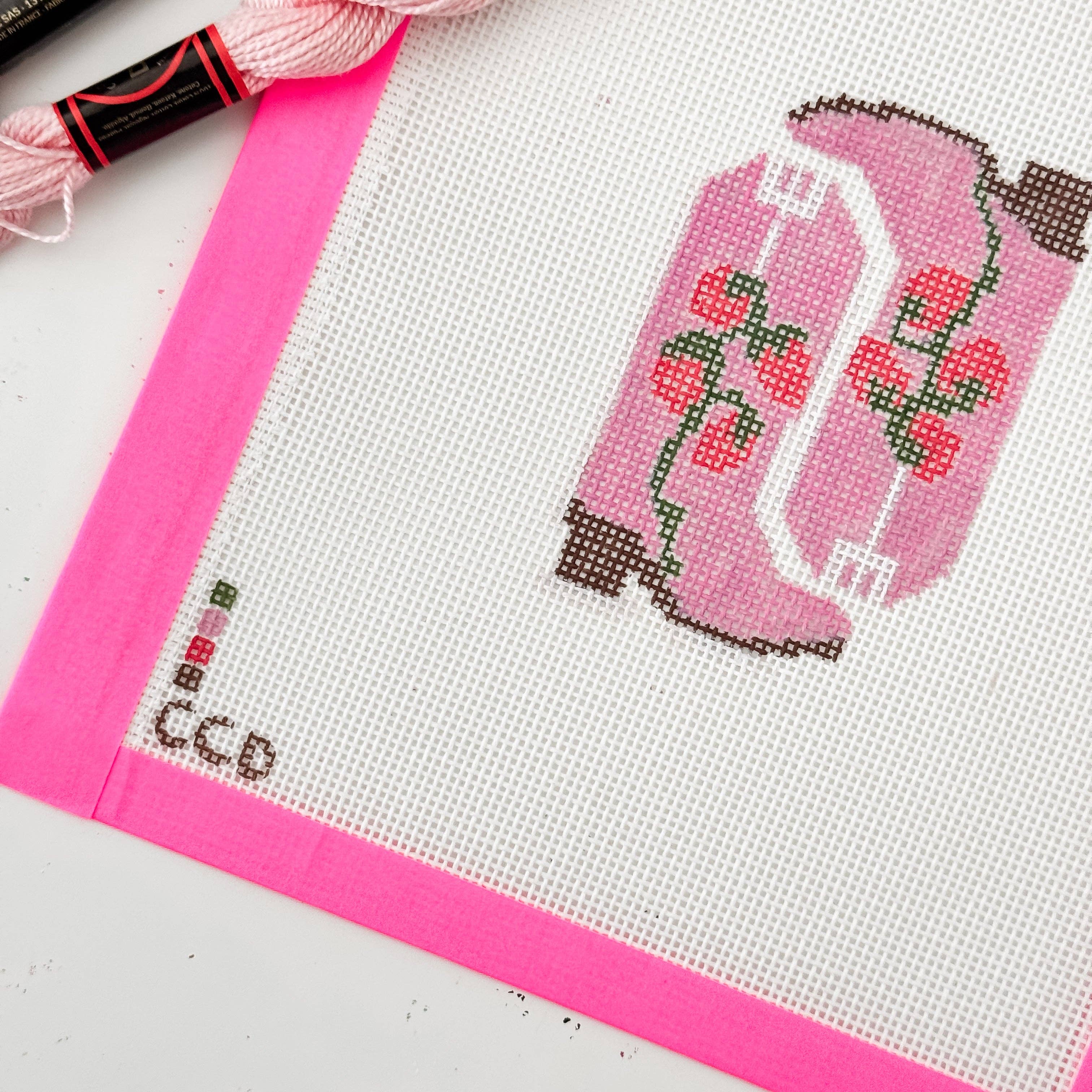 Hand Painted Strawberry Cowgirl Boot 3” Needlepoint Canvas 18 Mesh southern Needlepoint Canvas Boot Hand Painted