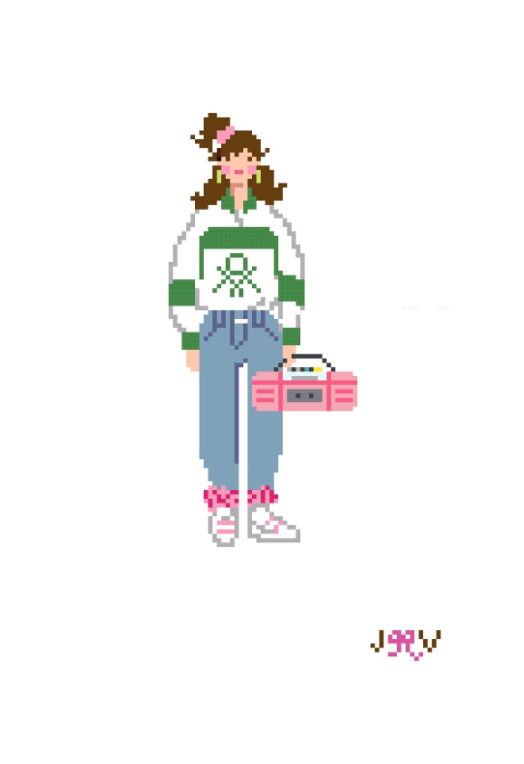 JV208 - 80's Girl Needlepoint Canvas