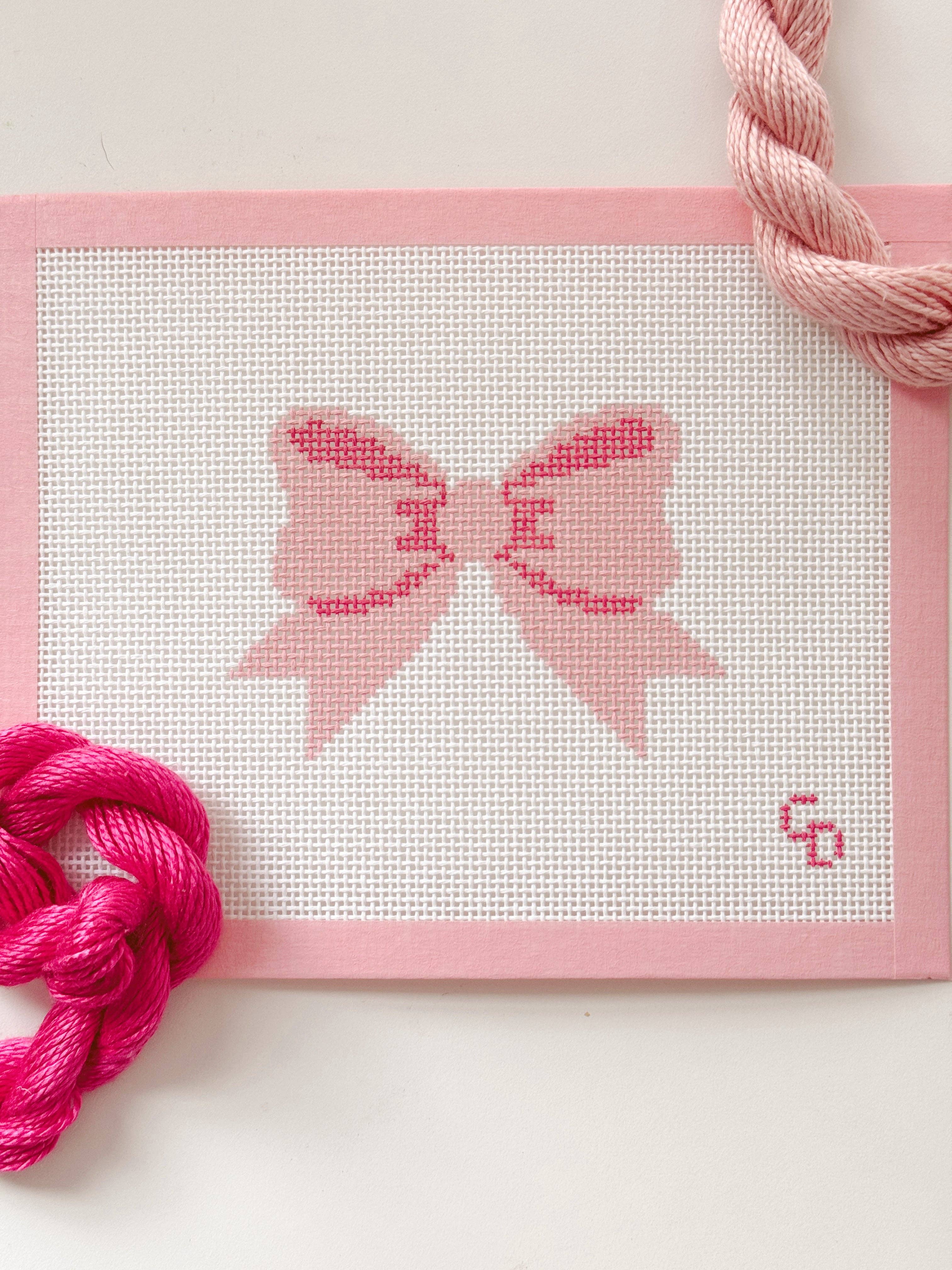 Aesthetic Pink Bow Coquette Needlepoint Canvas, 13 Mesh Bow Beginner Needlepoint Canvas, 2"x4" Bow Canvas