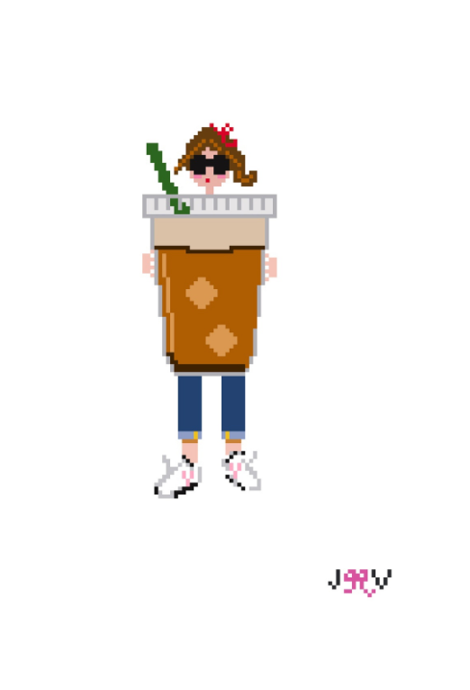 JV168 - Iced Coffee Brunette Girl Needlepoint Canvas