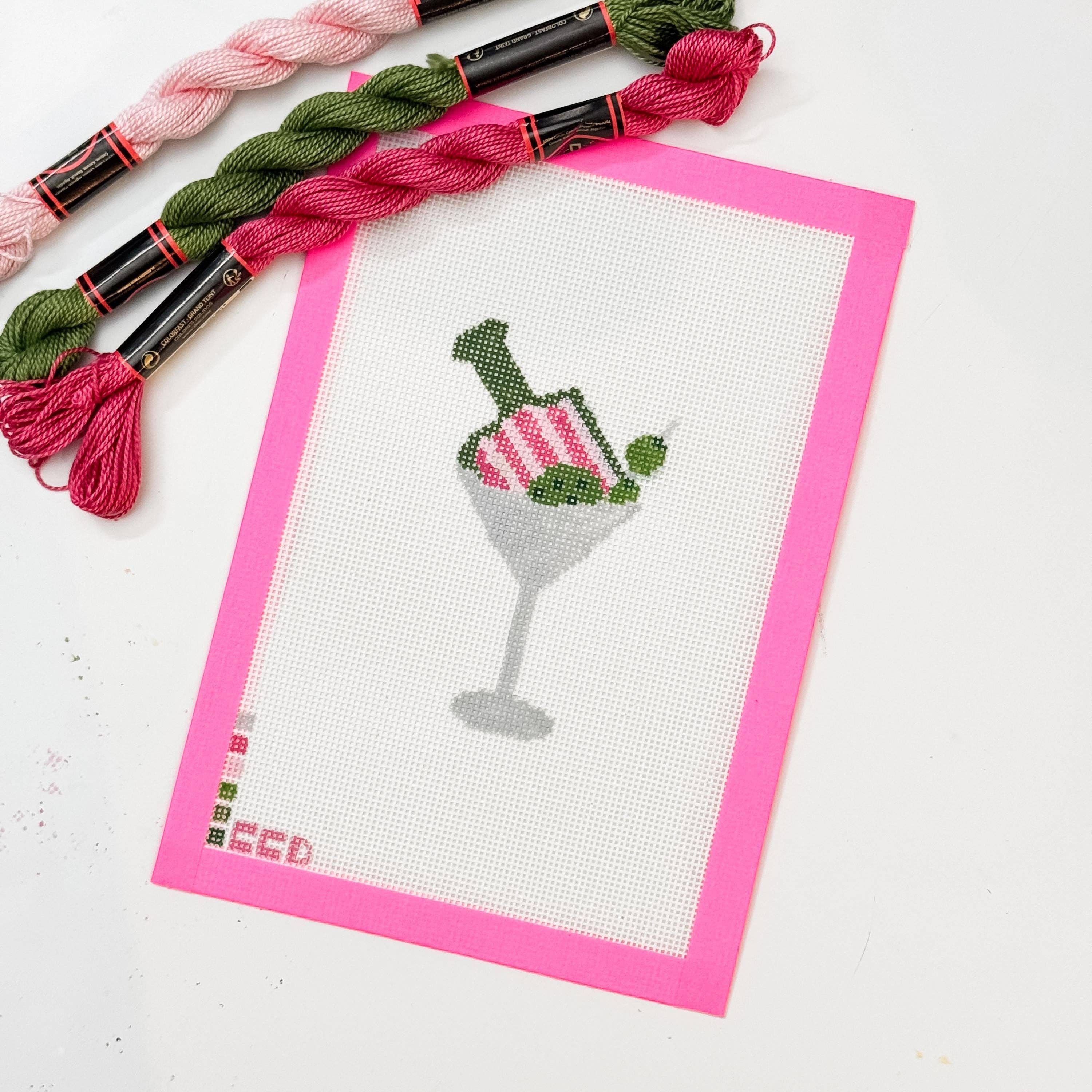 Hand Painted Pickleball Martini 3.5” Needlepoint Canvas 18 Mesh Pickleball Needlepoint Canvas Cocktail Hand Painted