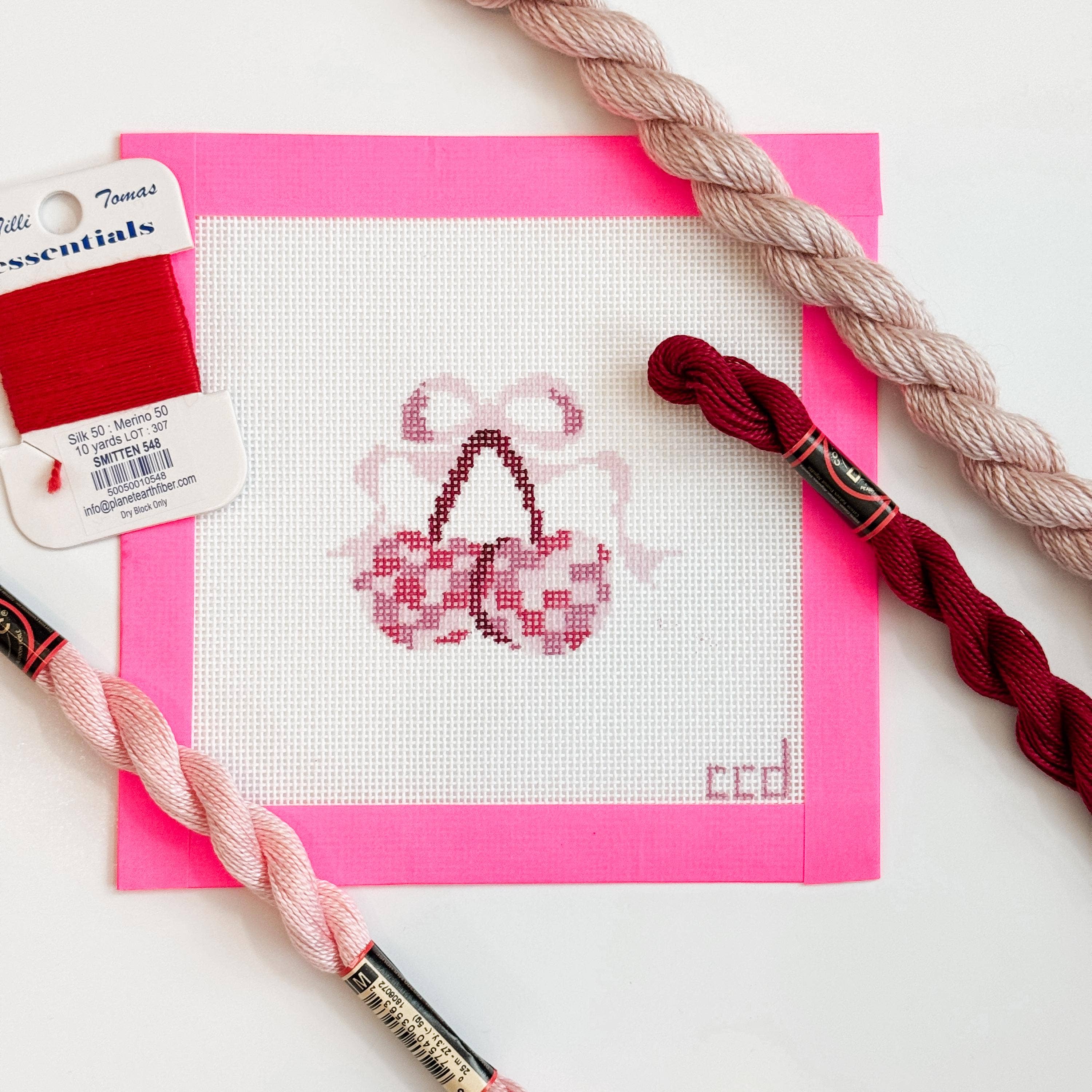 Disco Cherries Coquette Needlepoint Canvas Hand Painted, Cherry Bows 18 Mesh 3" Design Needlepoint Canvas, Modern Needlepoint Canvas