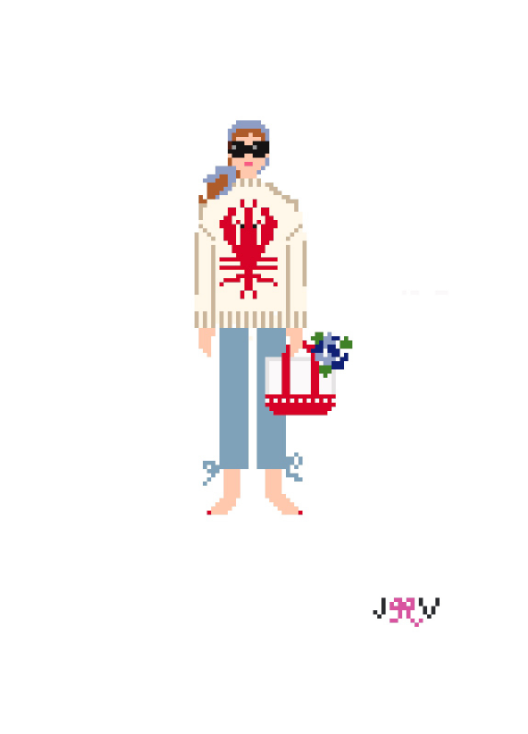 JV104 - Lobster Sweater Pants Girl Needlepoint Canvas
