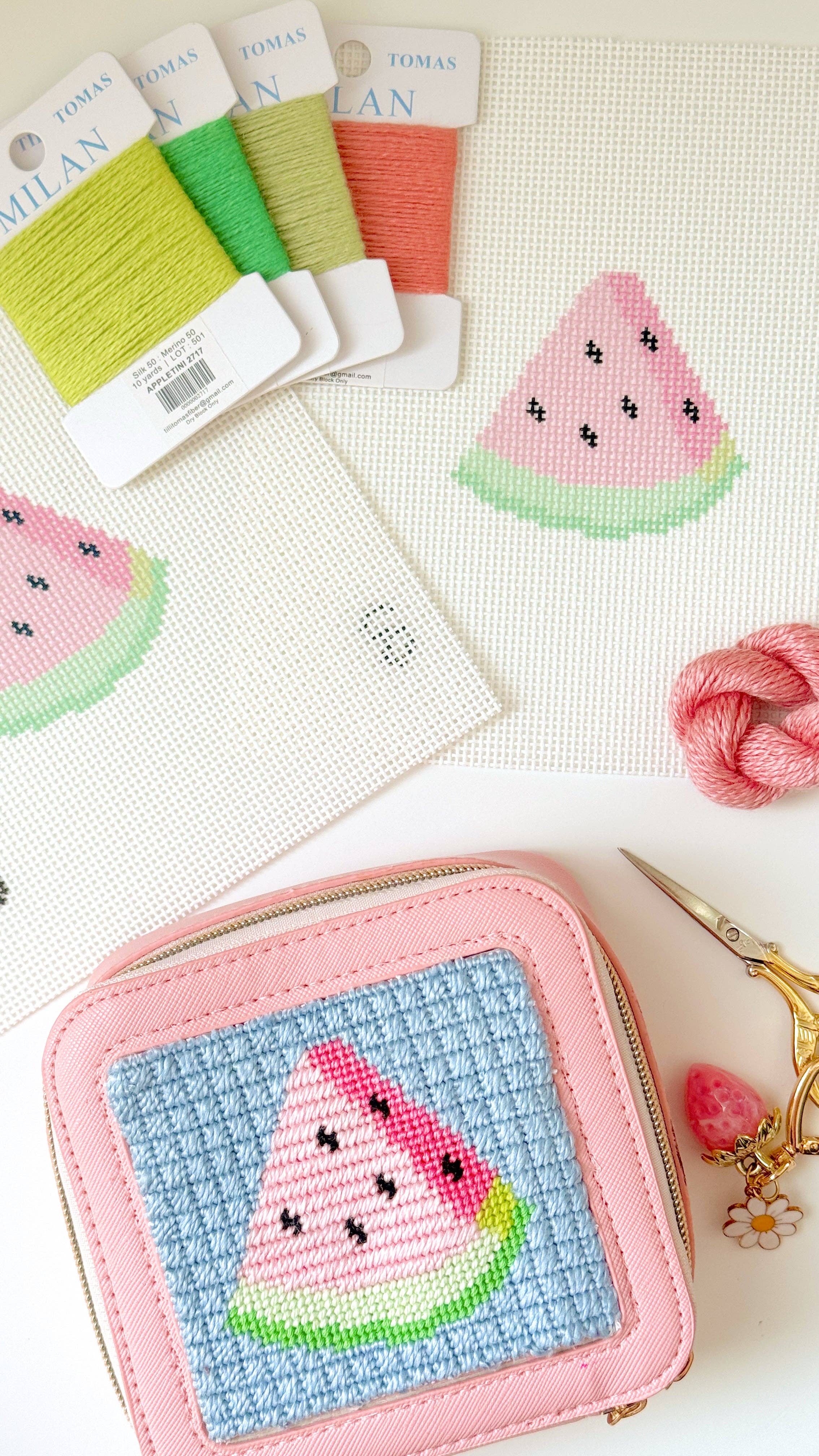 Watermelon Slice 13 Mesh Needlepoint Canvas, 3”x3” Design, Summer Needlepoint Canvas, Beginner Needlepoint