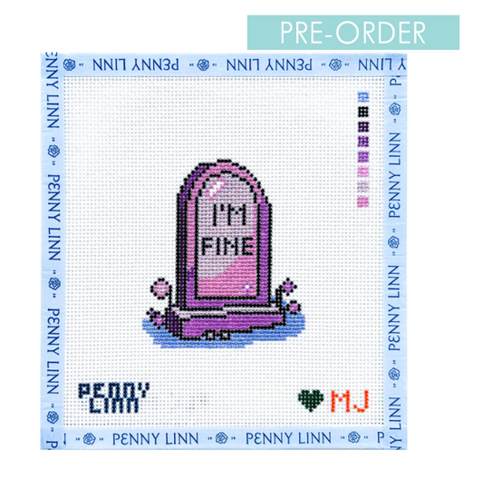 Penny Linn Mason June Halloween Headstone I'm Fine needlepoint canvas 13 mesh 3.9x3.3