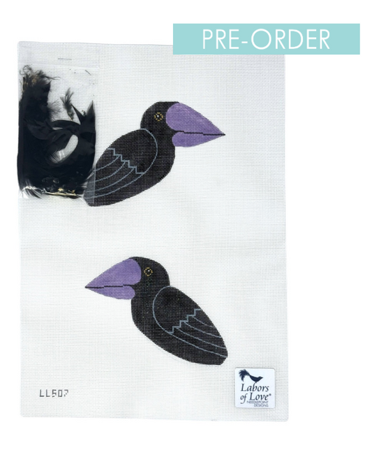 Labors of Love LL507 Halloween Crow needlepoint canvas 18 mesh 5.5x4.25 set of 2